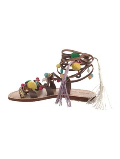 Pre-owned Mystique Leather Printed Gladiator Sandals In Neutral