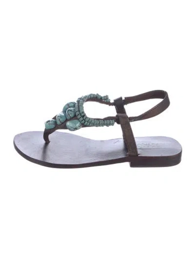 Pre-owned Mystique Leather T-strap Sandals In Blue