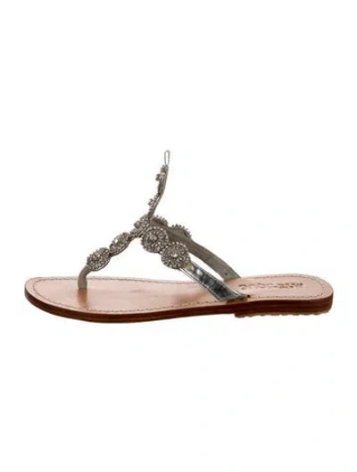Pre-owned Mystique Leather T-strap Sandals In Silver