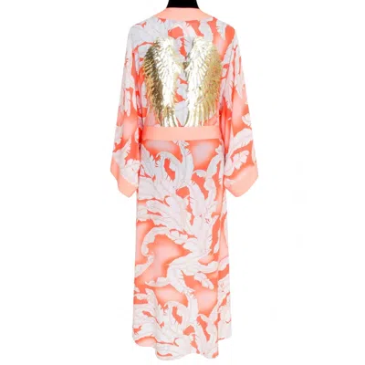 Mystique Pastel Willow Long Kimono Wings In Salmon In Pink