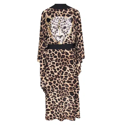 Mystique Safari Brown Leopard Long Kimono Panther Black