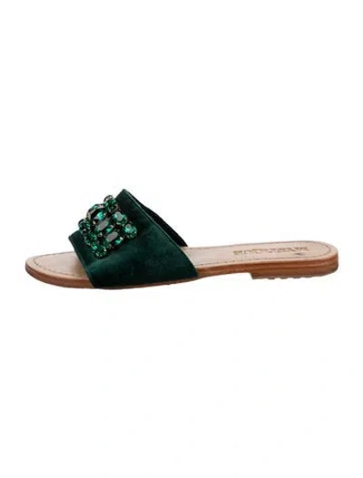 Pre-owned Mystique Suede Slides In Green