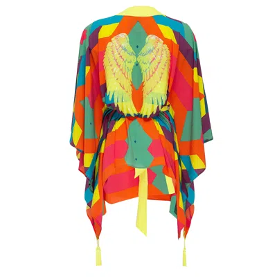 Mystique Tribal Colorful Mayan Short Kimono Wings In Neon Yellow In Multi
