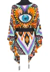 Mystique Tribal Orange Apache Kimono Evil Eye Black Short In Multi