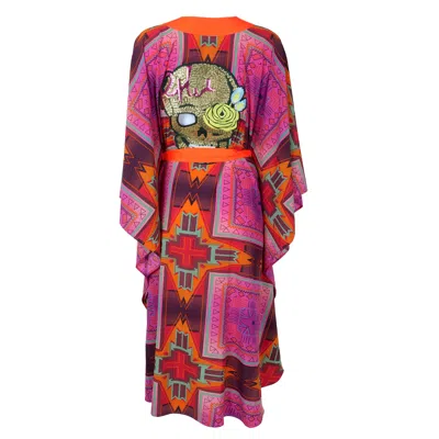 Mystique Tribal Pink Long Kimono Skull Neon Orange