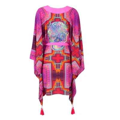 Mystique Tribal Pink Midi Kimono Skull Neon Pink