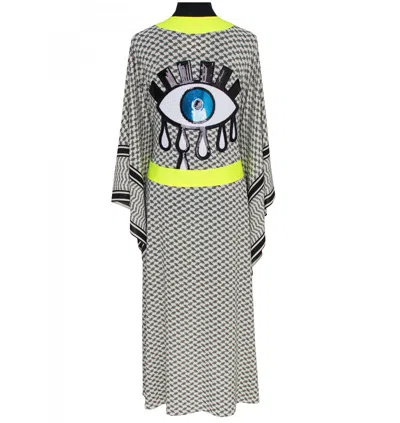 Mystique Tribe Kimono Skull Neon Yellow Long In Multi