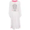 Mystique White Long Kimono Skull In Neon Pink In White