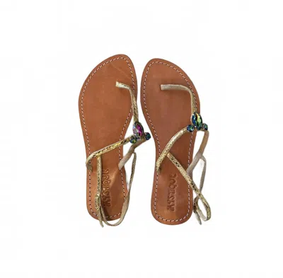 Mystique Women's Virtual Crystal Thong Sandal In Gold In Multi