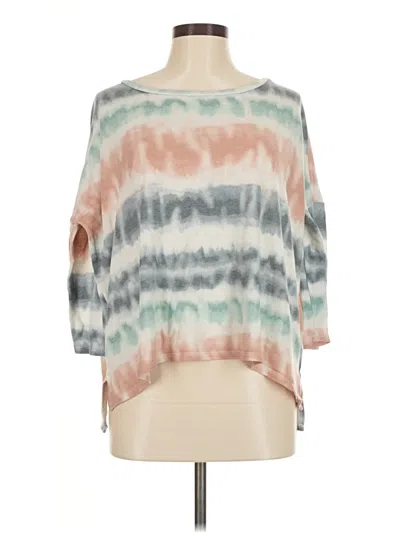 Pre-owned Mystree 3/4 Sleeve Top Ivory Tie-dye Pattern Boatneck Tops In White