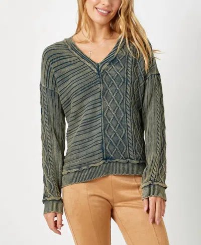 Mystree Anya Washed V Neck Sweater In Teal In Blue
