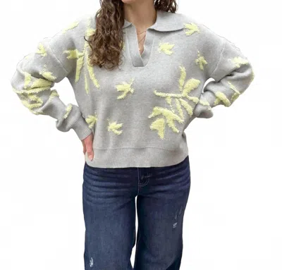 Mystree Aria Floral Collared Sweater In Grey In Gray
