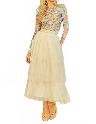 Mystree Asymmetrical Tiered Ruffle Tulle Skirt In Ivory In White