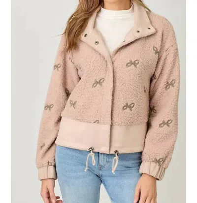 Mystree Bow Embroidery Mixed Jacket In Rose In Pink