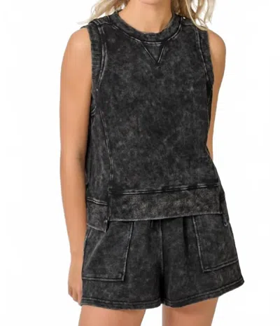 Mystree Bowie Sleeveless Terry Top In Washed Black
