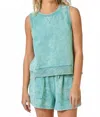 Mystree Bowie Sleeveless Terry Top In Washed Kingfisher/sea Green In Animal Print