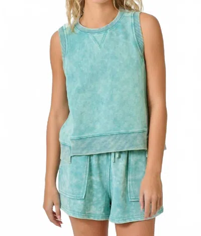 Mystree Bowie Sleeveless Terry Top In Washed Kingfisher/sea Green In Animal Print