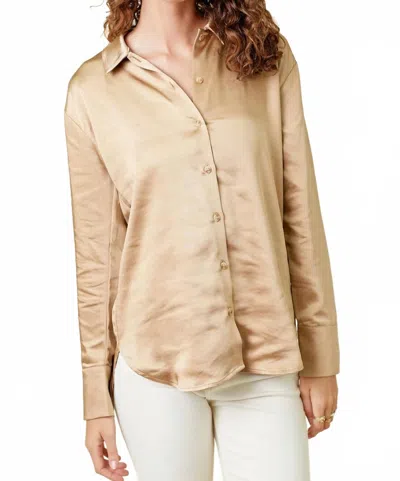 Mystree Button Down Silky Relaxed Shirt In Honey In Gold