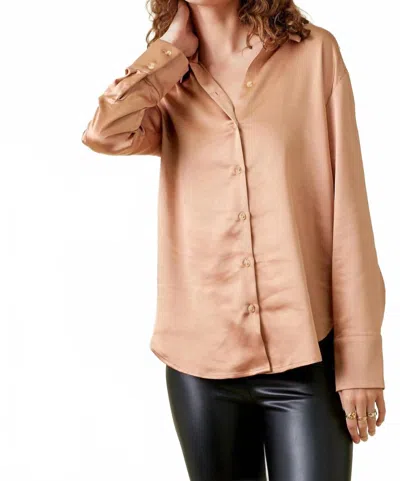 Mystree Button Down Silky Relaxed Shirt In Sunset In Pink