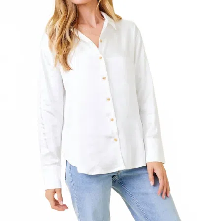 Mystree Button Down Silky Relaxed Shirt In White