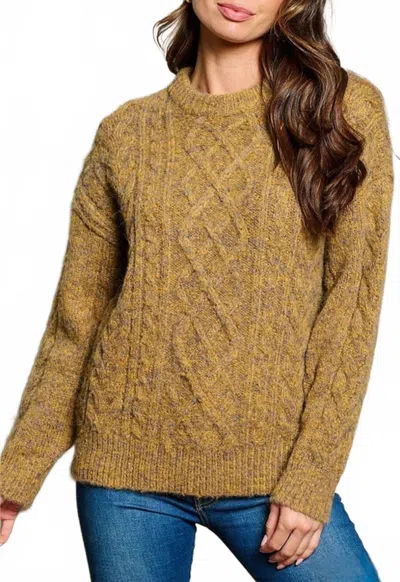 Mystree Cabin Cable Knit Sweater In Mustard In Gold