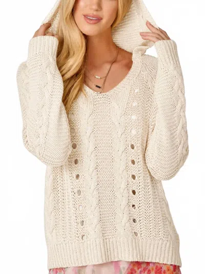 Mystree Cable-knit Hoodie Sweater In Cream In White