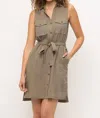 Mystree Cassie Sleeveless Shirt Dress In Taupe In Brown
