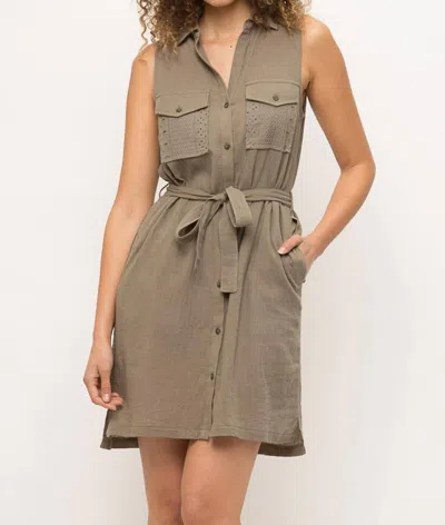 Mystree Cassie Sleeveless Shirt Dress In Taupe In Grey