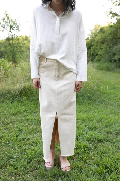 Mystree Casual Denim Maxi Skirt In White