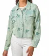 Mystree Catalina Floral Gauze Embroidery Button Up Top In Washed Kingfisher In Multi