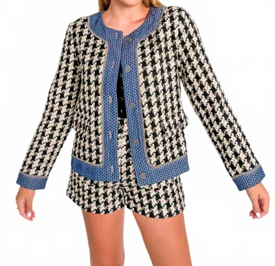 Mystree C'est Femme Houndstooth Tweed Jacket In Black In Blue