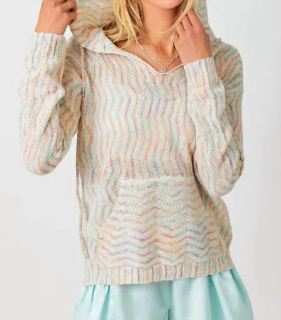 Mystree Chevron Hoodie Sweater In Multi Color In Beige