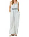Mystree Cinched Waist Tencel Jumpsuit In Ice Blue In White