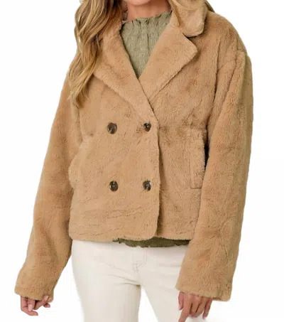 Mystree Collared Faux Fur Jacket In Latte In Brown