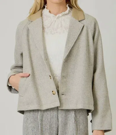 Mystree Collared Mix Media 3 Button Jacket In Oatmeal Mix In Gray