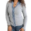Mystree Collared Washed Thermal Button Down Top In Grey In Gray