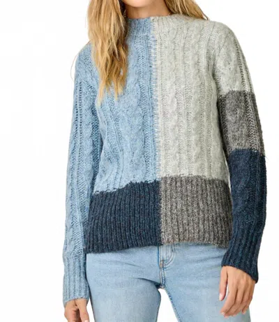 Mystree Color Block Cable Knit Sweater In Blue/navy In Multi