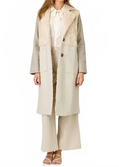 Mystree Color Block Long Coat In Beige In Animal Print