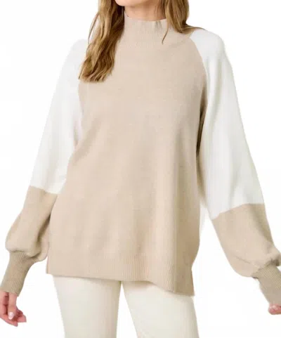 Mystree Color Block Mock Neck Sweater In Almond Ivory In Multi
