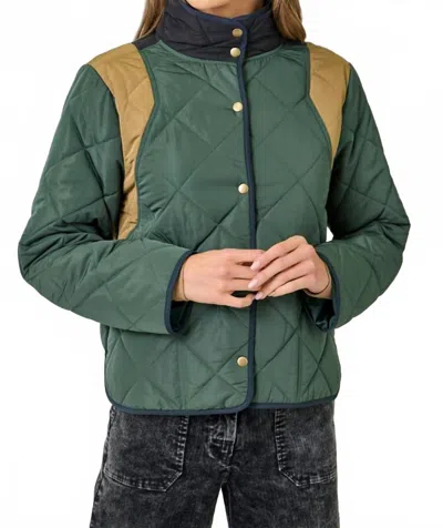Mystree Color Block Padded Jacket In Hunter Green