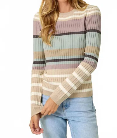 Mystree Color Block Striped Ribbed Knit Sweater In Ivory/latte In Neutral