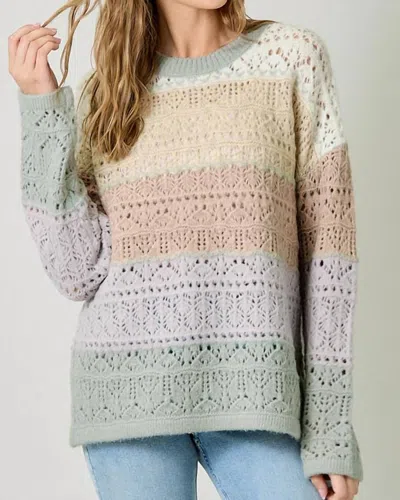 Mystree Color Blocked Pointelle Sweater In Biege Multi In Beige