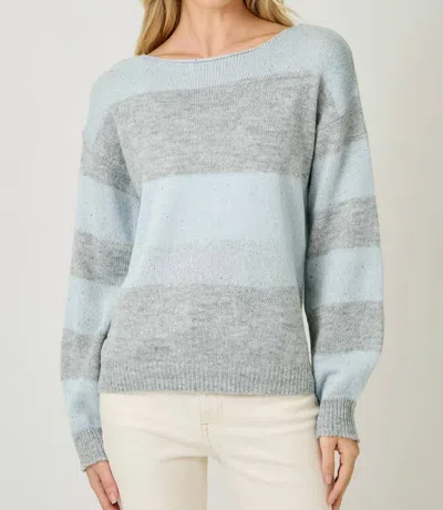 Mystree Color Blocked Sequins Sweater In Soft Blue Grey