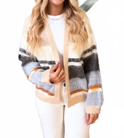 Mystree Color Blocked Sweater Open Cardigan In Ivory/oatmeal In Multi