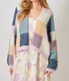 Mystree Color Mosaic Cardigan In Lavender/emerald In Multi