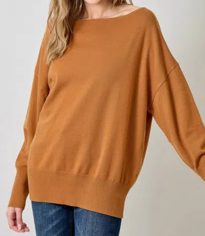 Mystree Cozy Allure Off-shoulder Sweater In Pumpkin In Brown