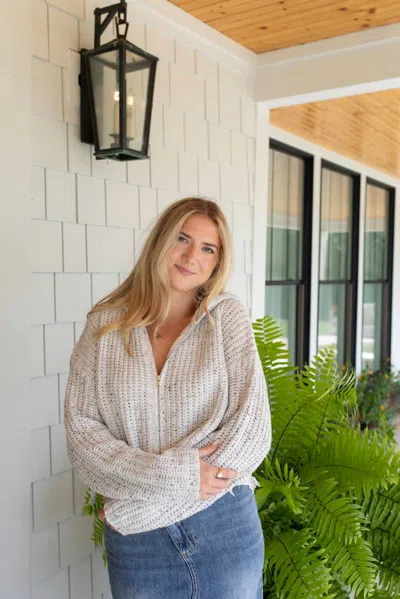Mystree Cozy Crochet Zip-up Hoodie In Beige In Neutral