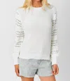 MYSTREE CREW NECK SWEATER WITH TEXTURED SLEEVES IN WHITE
