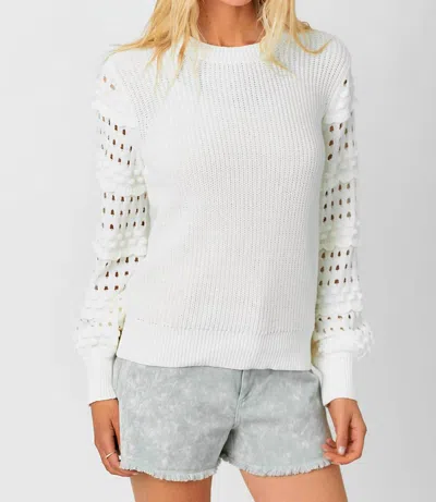 Mystree Crew Neck Sweater With Textured Sleeves In White