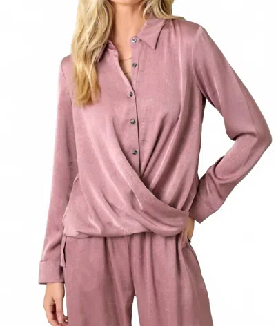Mystree Crinkle Satin Twisted Bottom Blouse In Mauve In Pink